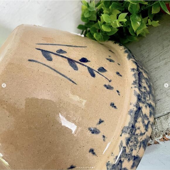 Vintage Blue Spongeware Robinson Ransbottom Roseville Ohio Spatter Bowls PAIR - Picture 10 of 10